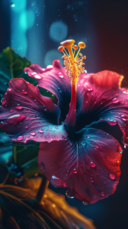 水滴、芙蓉花、霓虹灯、随机背景