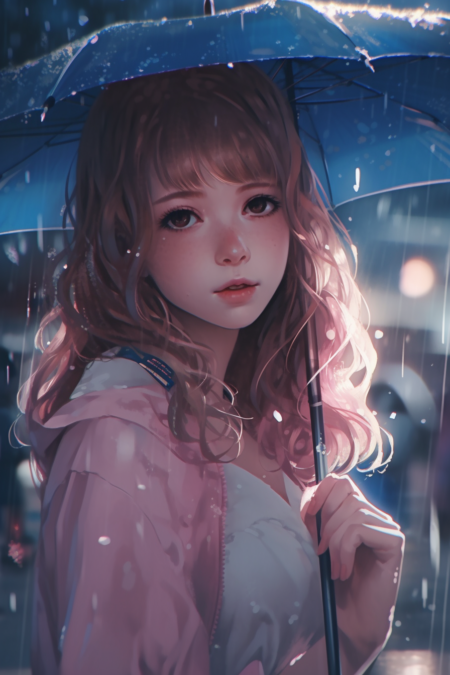 一个女孩， 图片只有粉色和蓝色， 背景纯色， 超级细节， 动漫