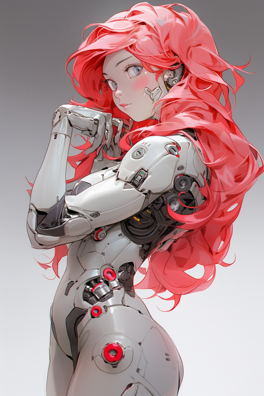 科幻机器人少女agawa晴子， vray风格， 动漫艺术， 32k uhd ， 浅银， 精密绘画， dollcore ， 感性曲线-森片