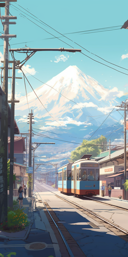 日本富士山， 专业相机视角，完美构图，白天，丁达尔效应，超级细节，场景设计，注重细节，错综复杂的细节，超高清画质，细致入微，新海诚