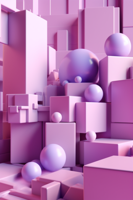 粉色紫色立方体构图 3d 渲染库存照片， 卡哇伊美学风格， 超高清图像， carl kleiner ， 浅银， 工业和产品设计， 虚幻引擎 5 ， 精心设计