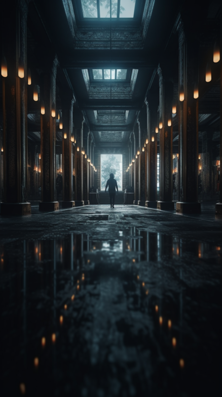 镜厅， 黑暗， 阴沉， 不祥，  神秘， 体积照明， uhd ， 8k