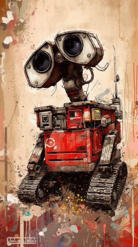 Michaeld的WALL - E艺术海报， 日本风格 ，深白色和浅红色， 硬纸板， rtx ， winslow homer ， 交叉影线