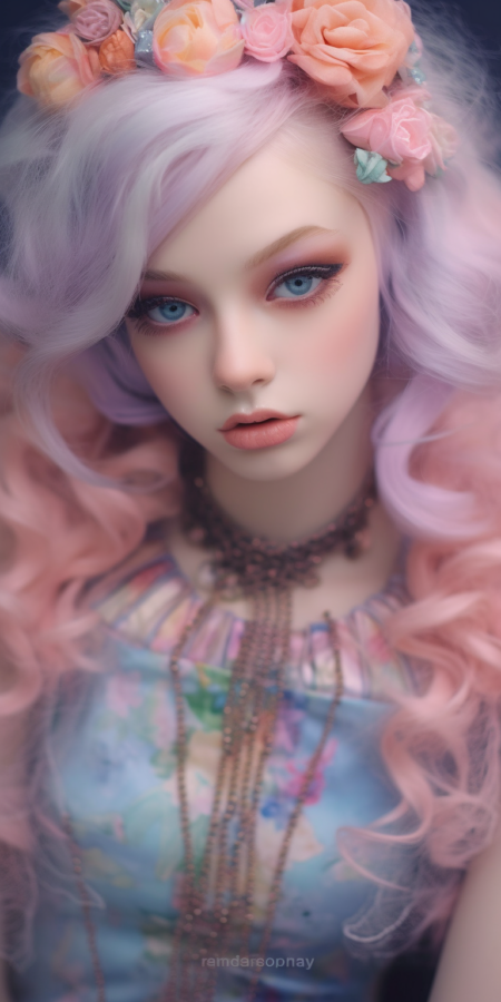 Dollcore 女孩，特写 ， 柔和的色彩，专业拍摄，真实生活