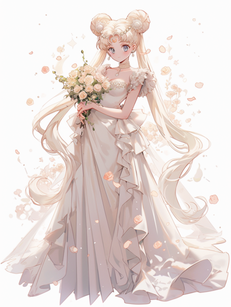 美少女战士， 干净的白色背景， 细致的角色设计， 神奇的氛围， 迷人的脸庞， 优雅的姿势如此多的细节， 动漫风格， 16k ， 视网膜