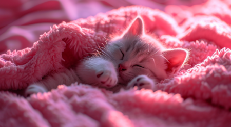 Hello Kitty在粉红色的毯子中睡觉，浪漫风格的风格，32K UHD，单色艺术品，Aurorapunk，Aurorapunk，概念艺术，Duckcore，特写强度