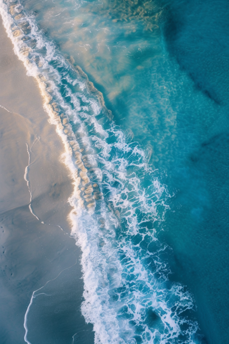 海岸鸟瞰图，屡获殊荣的工作室摄影，专业色彩分级，柔和阴影，无对比度，干净锐焦数码摄影